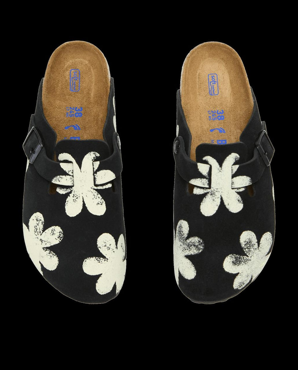 The Great. Shoes | The Hand Stamped BIRKENSTOCK Boston. Black With Cream Daisy - Women