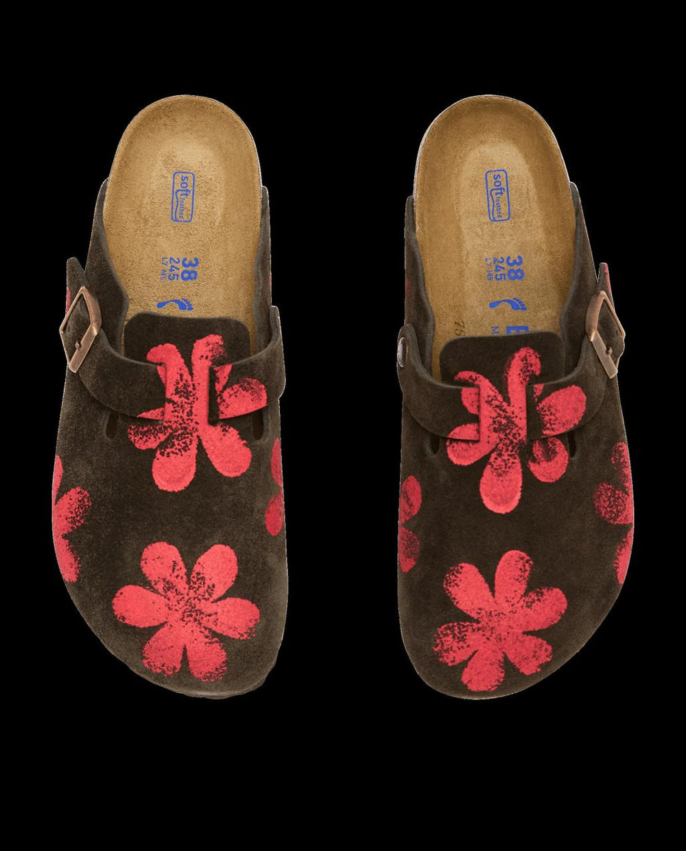 The Great. Shoes | The Hand Stamped BIRKENSTOCK Boston. Mocha With Hot Red Daisy - Women