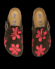 The Great. Shoes | The Hand Stamped BIRKENSTOCK Boston. Mocha With Hot Red Daisy - Women