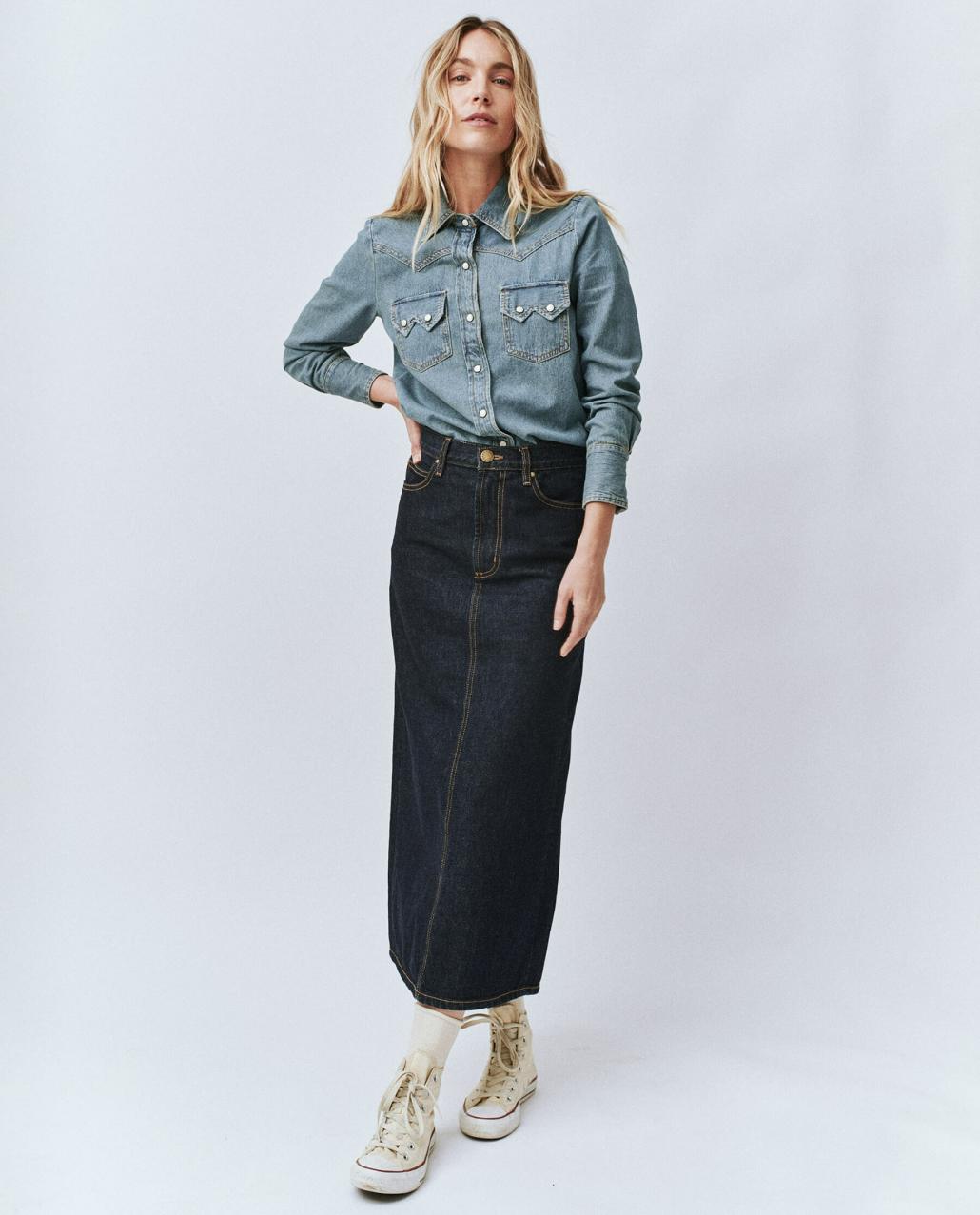 The Great. Skirts &amp; Shorts | The Column Skirt. Midnight Rinse - Women