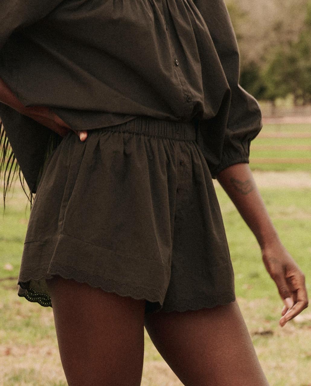 The Great. Sleep Bottoms | The Eyelet Tap Short. Black - Women