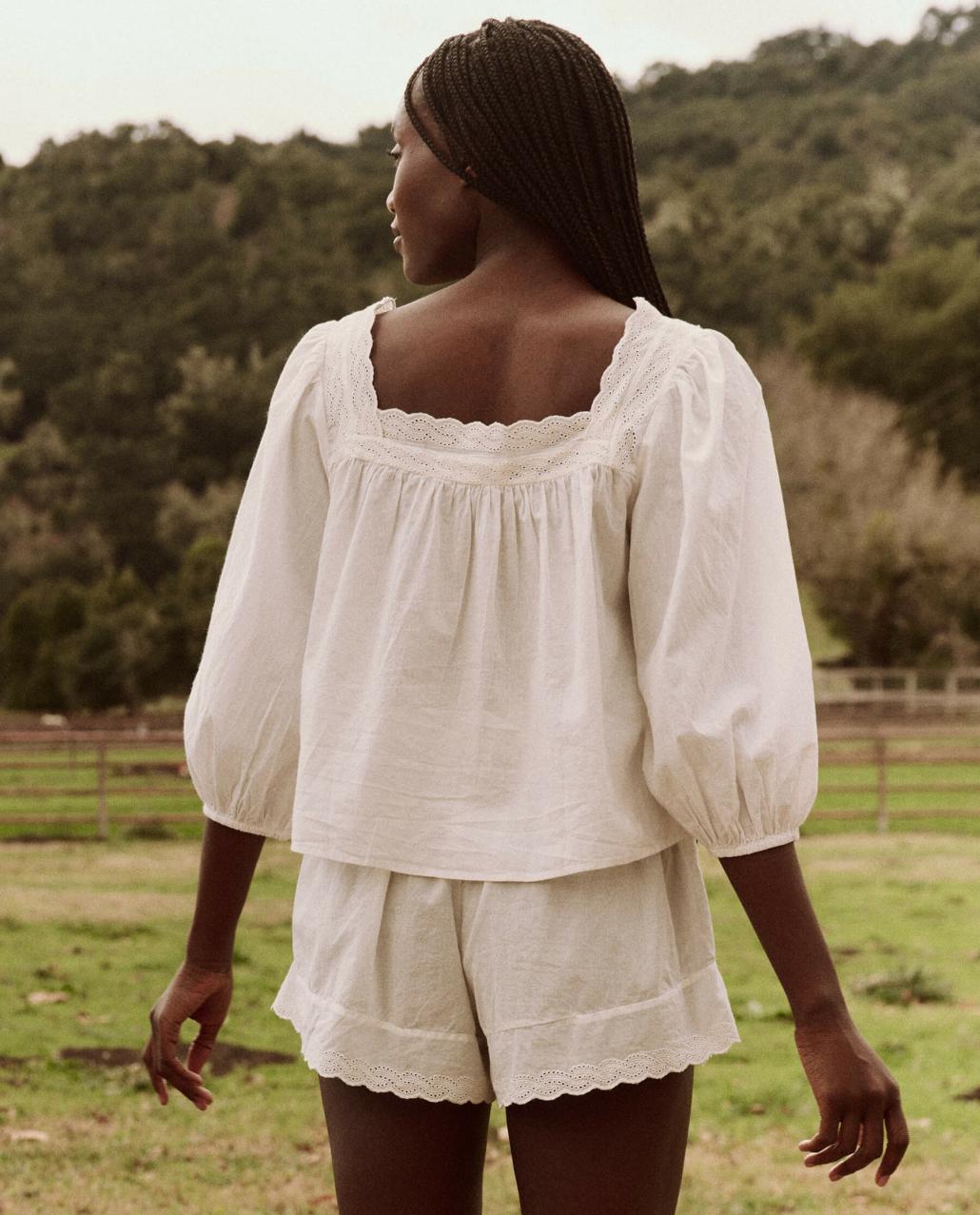 The Great. Sleep Bottoms | The Eyelet Tap Short. True White - Women