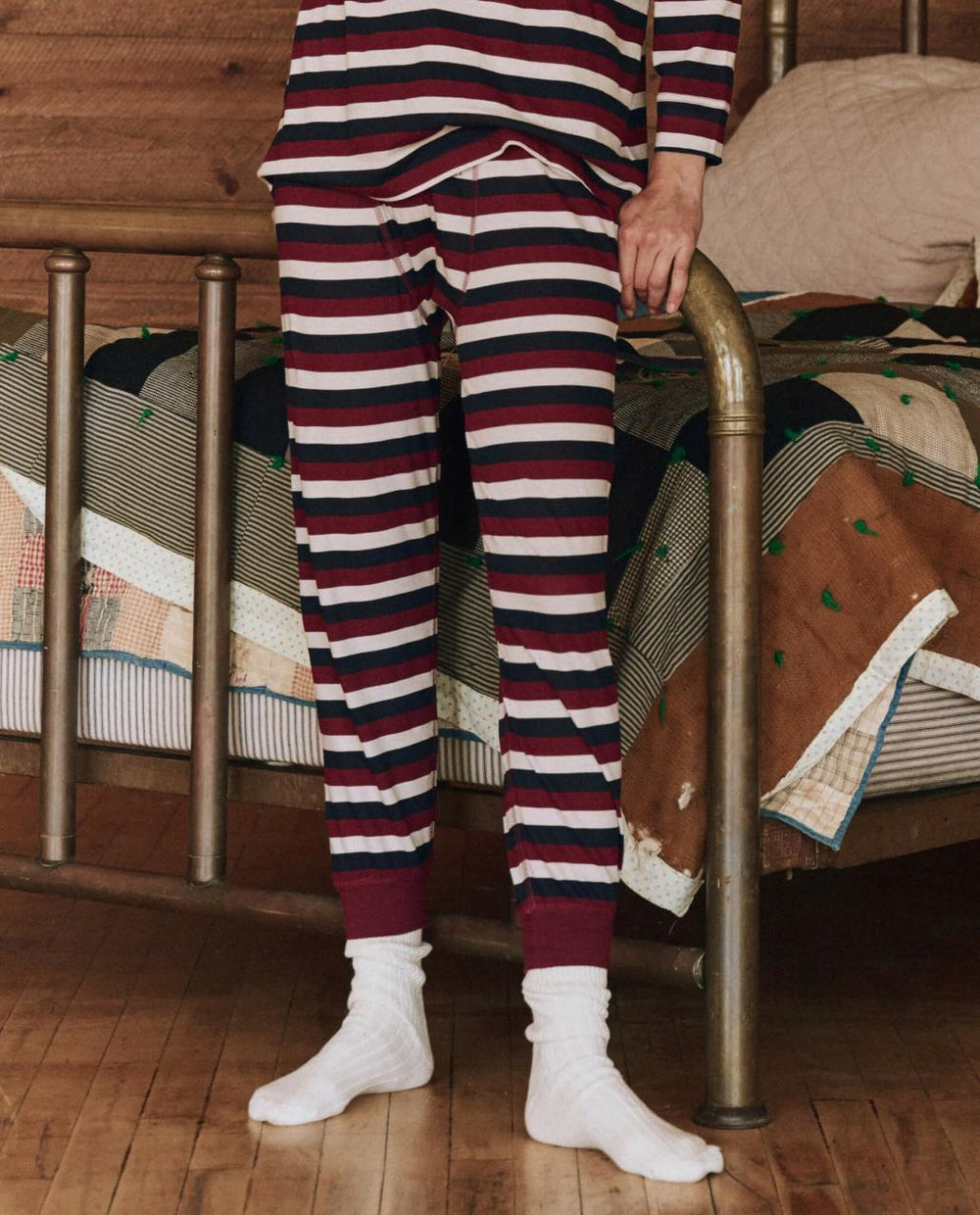 The Great. Sleep Bottoms | The Long John. Bordeaux Stripe - Women