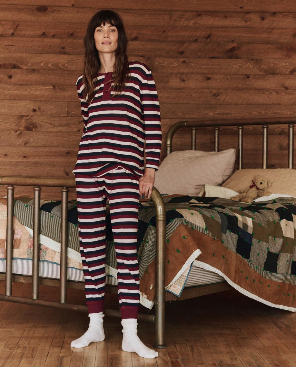 The Great. Sleep Bottoms | The Long John. Bordeaux Stripe - Women