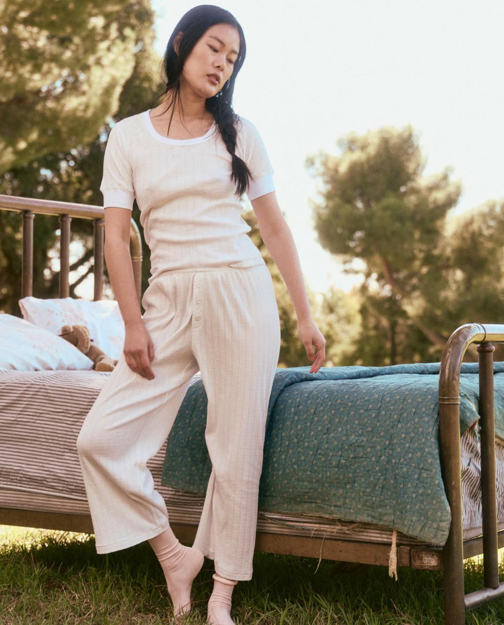 The Great. Sleep Bottoms | The Pointelle Easy Button Sleep Pant. White - Women