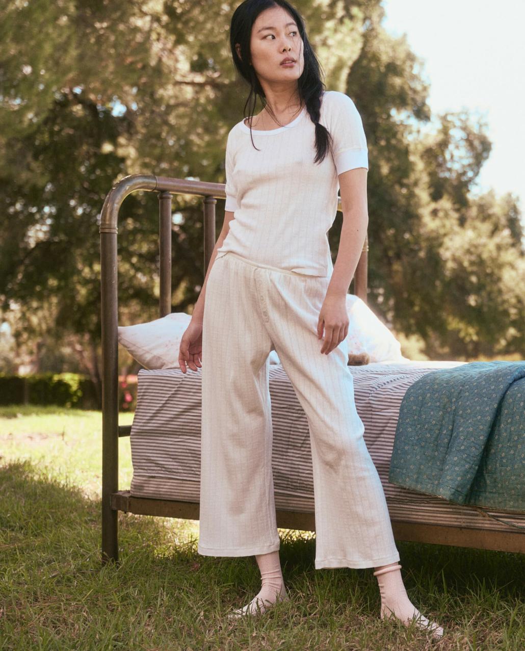 The Great. Sleep Bottoms | The Pointelle Easy Button Sleep Pant. White - Women