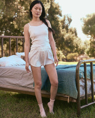 The Great. Sleep Bottoms | The Pointelle Tap Short. White - Women