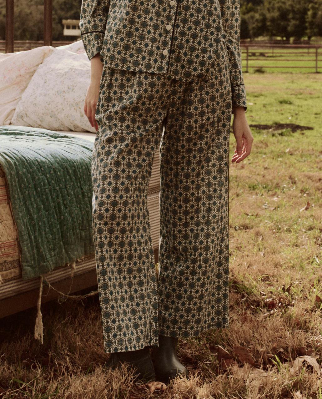 The Great. Sleep Bottoms | The Smocked Sleep Pant. Geo Medallion Print - Women