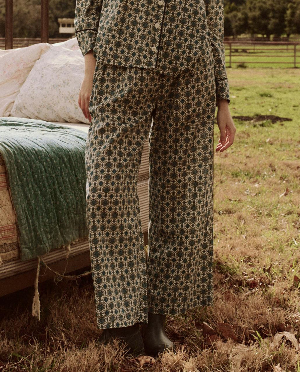 The Great. Sleep Bottoms | The Smocked Sleep Pant. Geo Medallion Print - Women