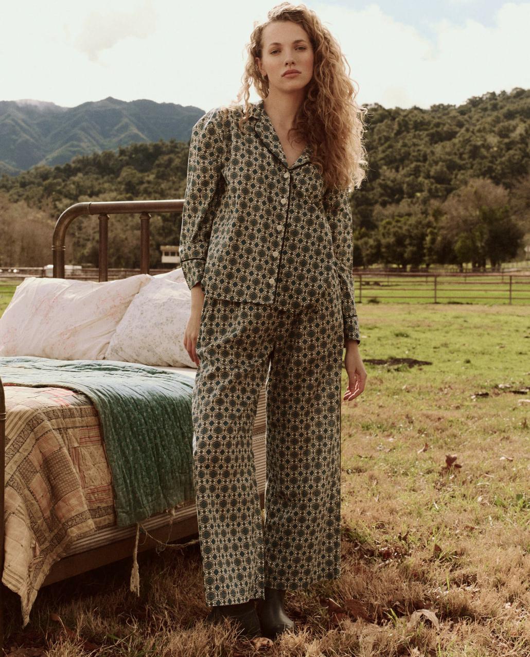 The Great. Sleep Bottoms | The Smocked Sleep Pant. Geo Medallion Print - Women