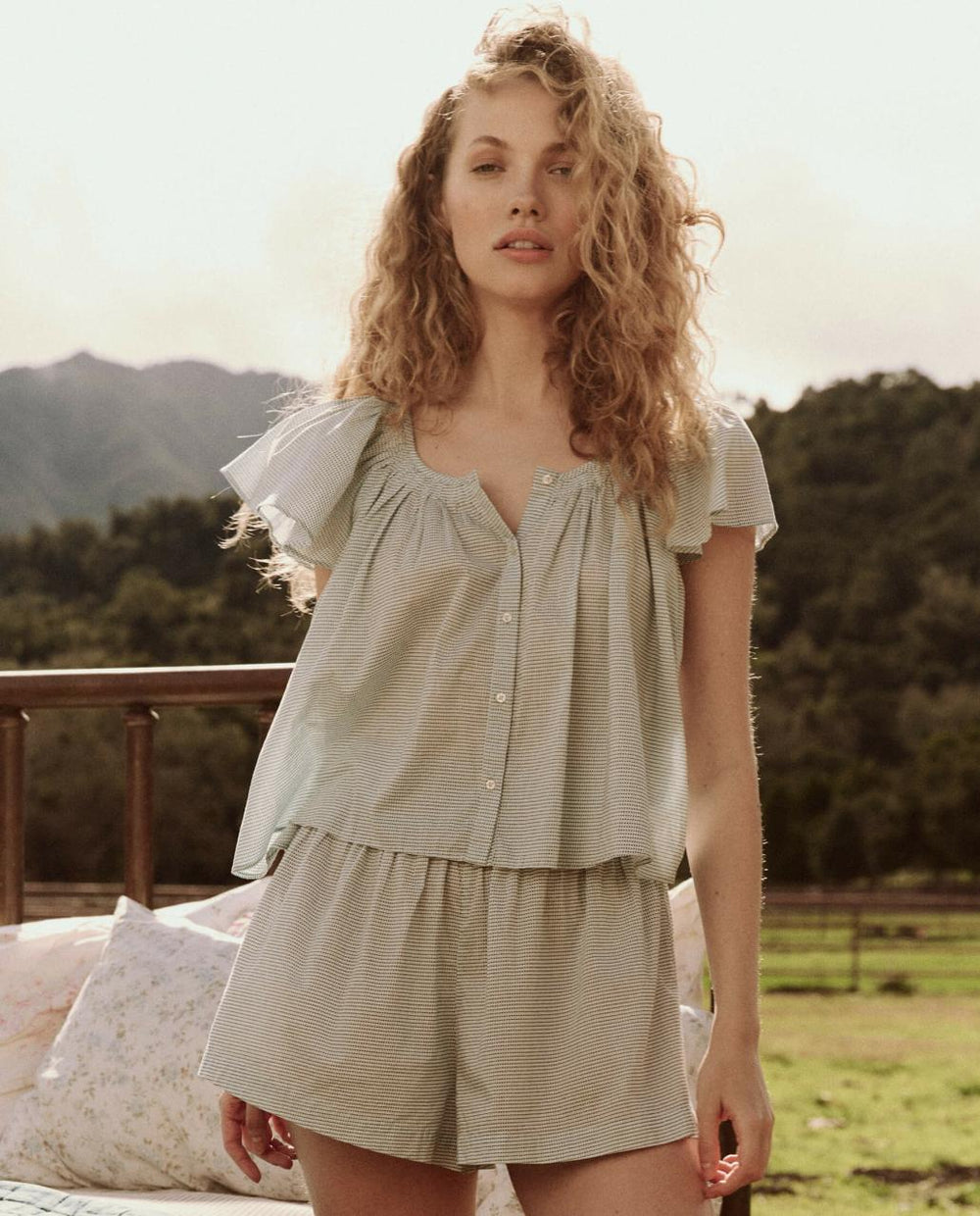 The Great. Sleep Bottoms | The Smocked Sleep Short. Blue Star Print - Women