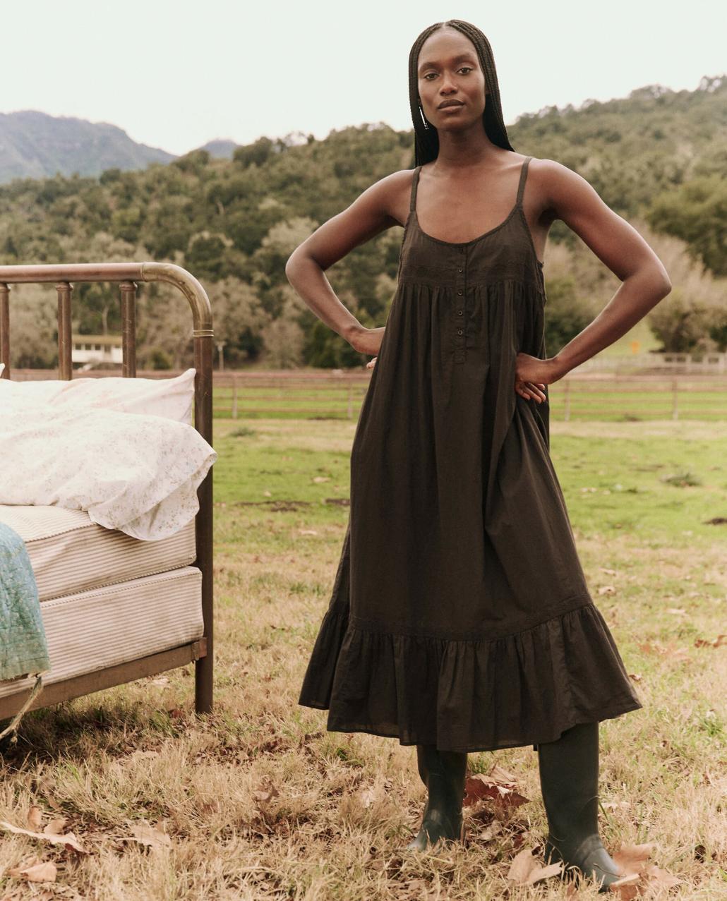 The Great. Sleep Dresses | The Eyelet Ruffle Tank Night Dress. Black - Women