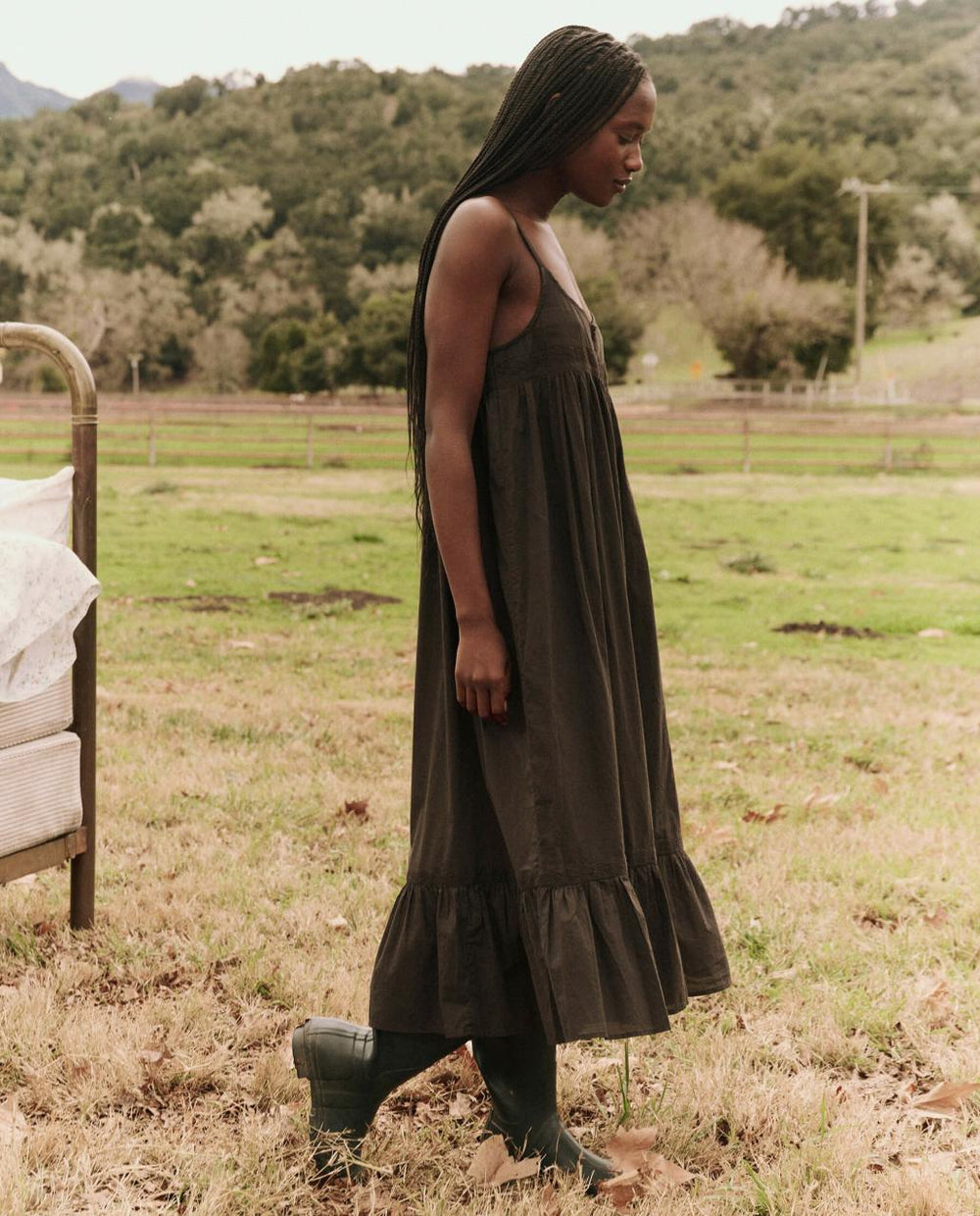 The Great. Sleep Dresses | The Eyelet Ruffle Tank Night Dress. Black - Women