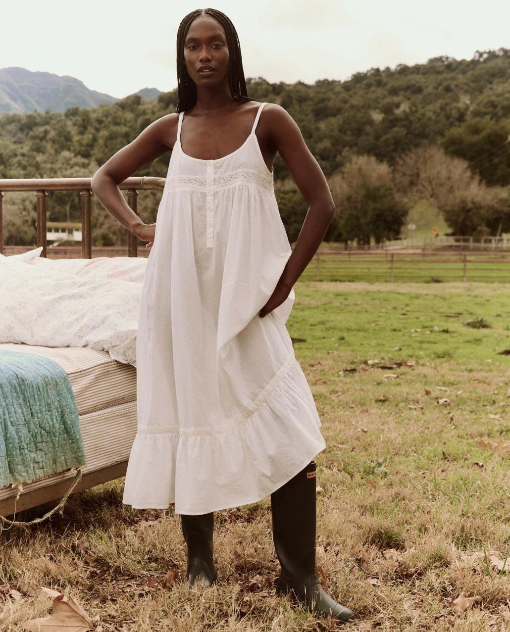 The Great. Sleep Dresses | The Eyelet Ruffle Tank Night Dress. True White - Women