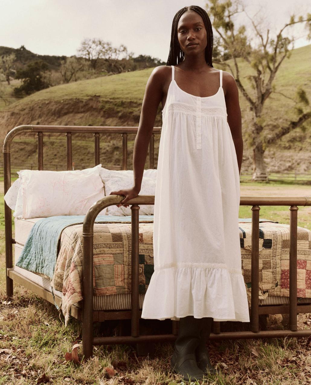 The Great. Sleep Dresses | The Eyelet Ruffle Tank Night Dress. True White - Women