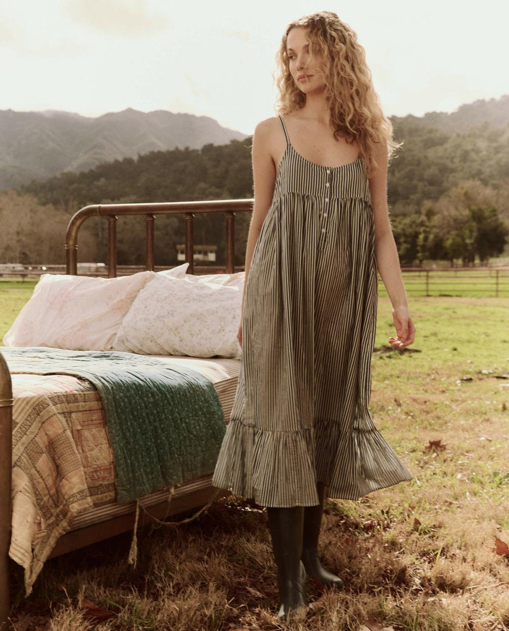 The Great. Sleep Dresses | The Ruffle Tank Night Dress. Horizon Stripe - Women