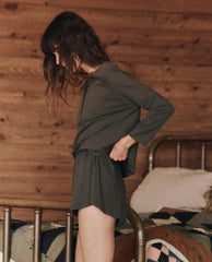 The Great. Sleep Tops | The Crop Sleep Henley. Washed Black - Women