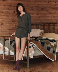 The Great. Sleep Tops | The Crop Sleep Henley. Washed Black - Women