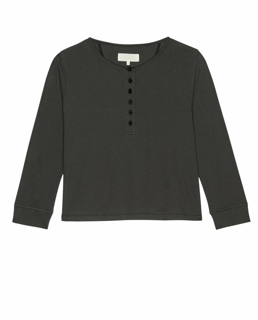The Great. Sleep Tops | The Crop Sleep Henley. Washed Black - Women