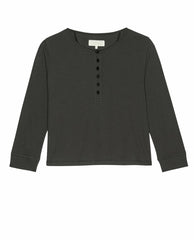 The Great. Sleep Tops | The Crop Sleep Henley. Washed Black - Women