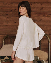 The Great. Sleep Tops | The Crop Sleep Henley. Washed White - Women