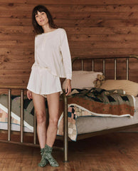 The Great. Sleep Tops | The Crop Sleep Henley. Washed White - Women