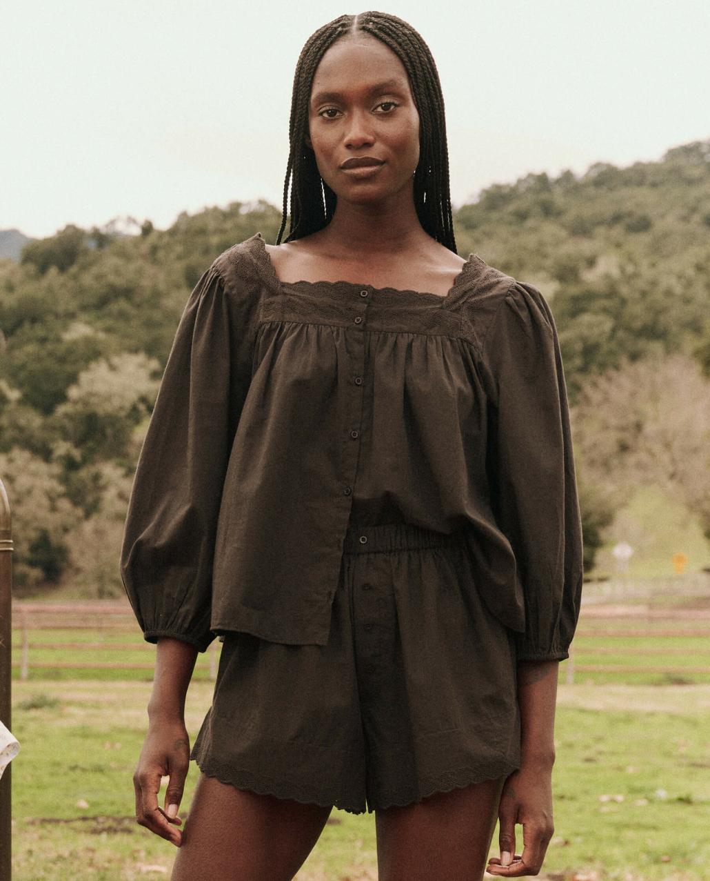 The Great. Sleep Tops | The Eyelet Button Sleep Top. Black - Women