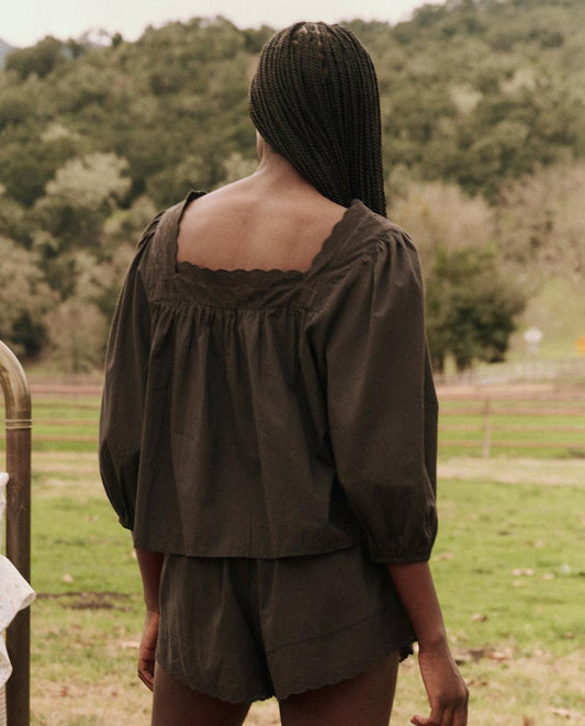 The Great. Sleep Tops | The Eyelet Button Sleep Top. Black - Women