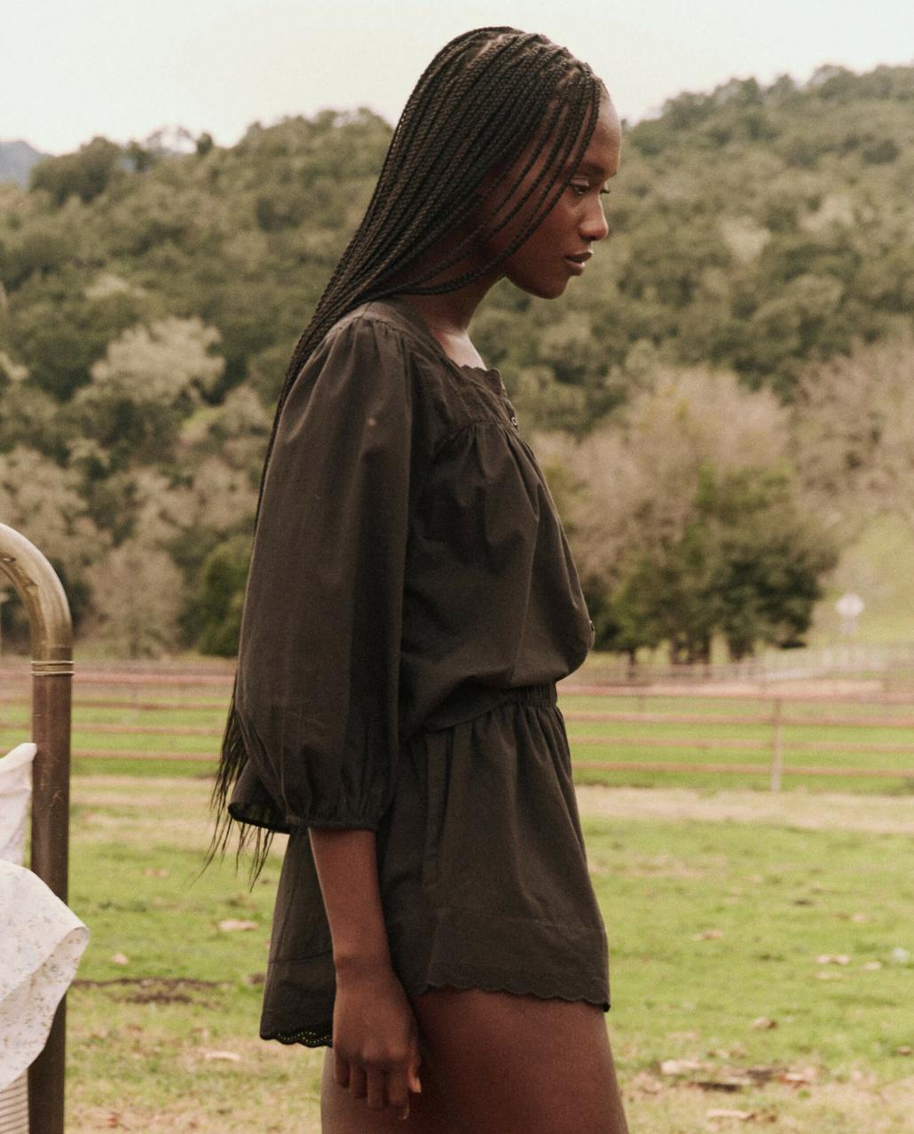 The Great. Sleep Tops | The Eyelet Button Sleep Top. Black - Women