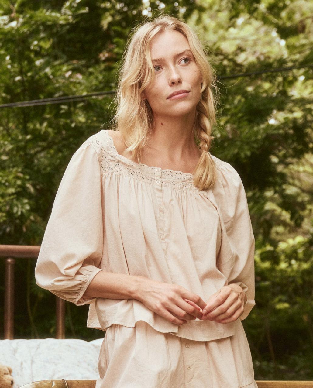 The Great. Sleep Tops | The Eyelet Button Sleep Top. Soft Rosette - Women
