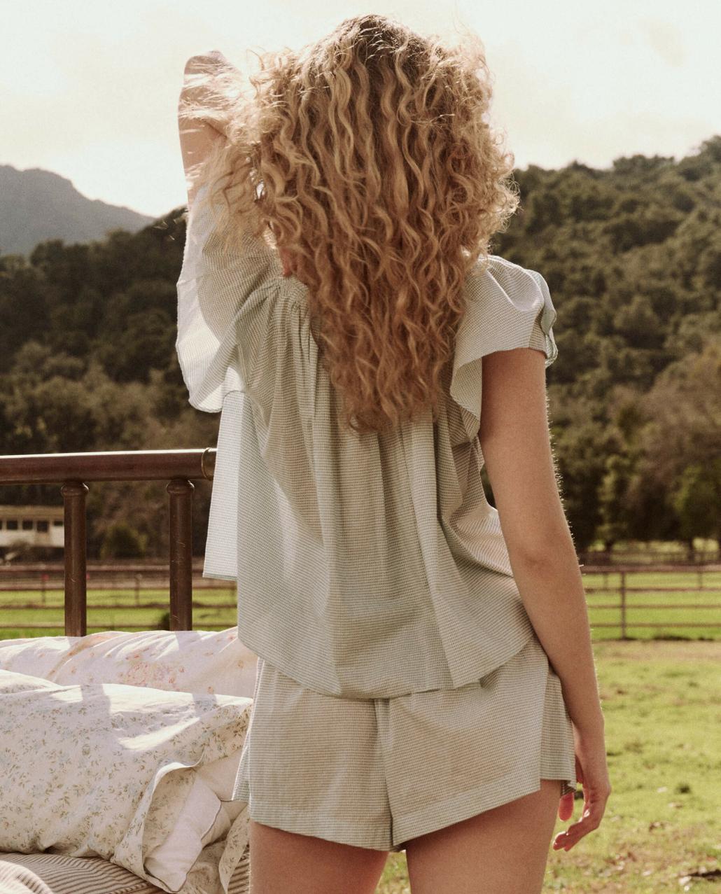 The Great. Sleep Tops | The Flutter Sleeve Sleep Top. Blue Star Print - Women