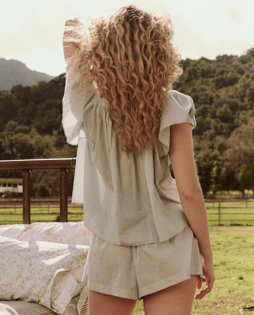 The Great. Sleep Tops | The Flutter Sleeve Sleep Top. Blue Star Print - Women