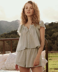 The Great. Sleep Tops | The Flutter Sleeve Sleep Top. Blue Star Print - Women