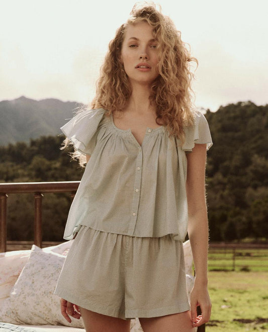 The Great. Sleep Tops | The Flutter Sleeve Sleep Top. Blue Star Print - Women