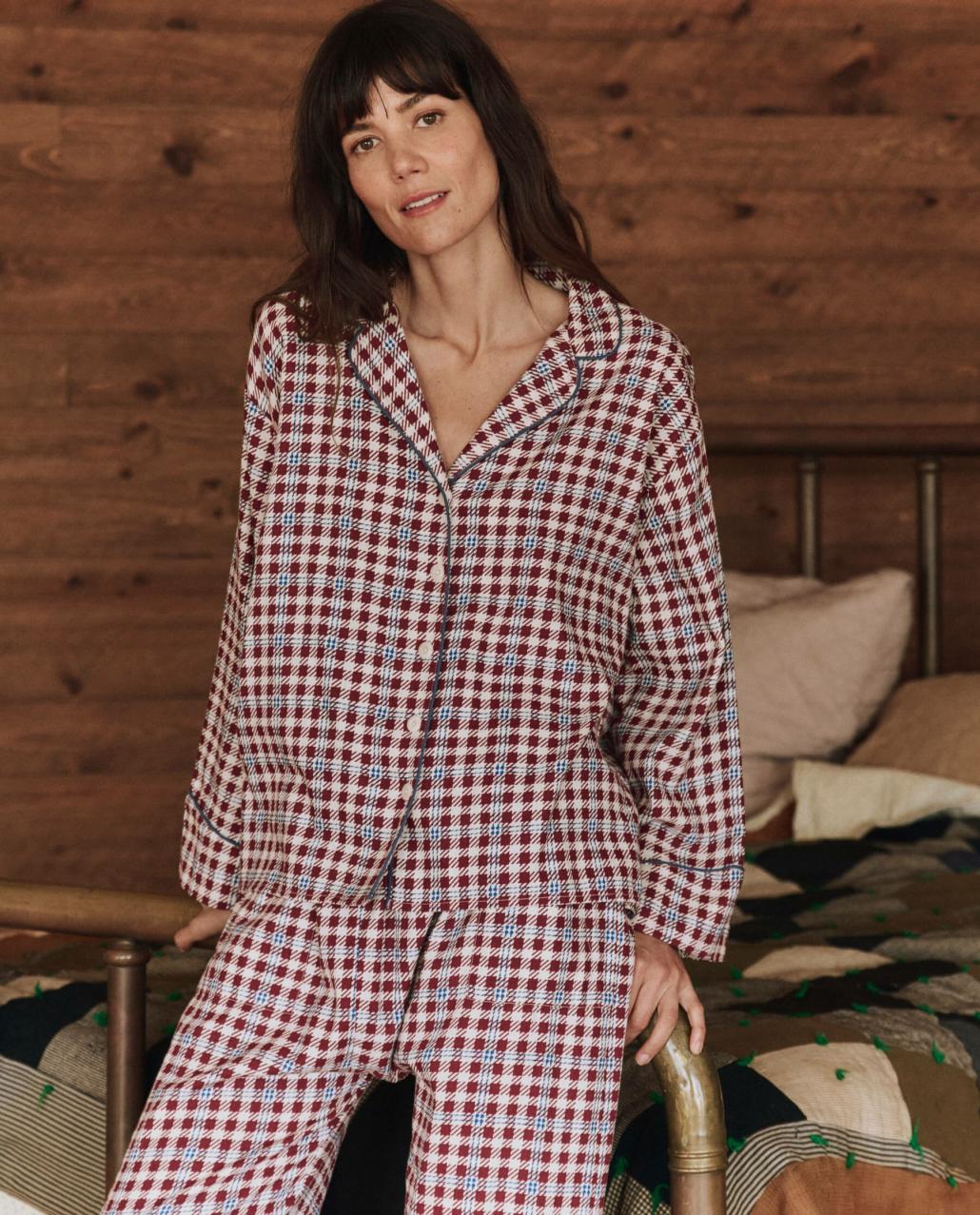 The Great. Sleep Tops | The Pajama Shirt. Bordeaux Plaid - Women