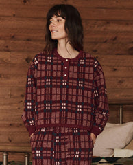 The Great. Sleep Tops | The Plush Fleece Henley Sleep Sweatshirt. Fireside Plaid - Women