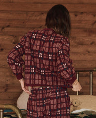The Great. Sleep Tops | The Plush Fleece Henley Sleep Sweatshirt. Fireside Plaid - Women