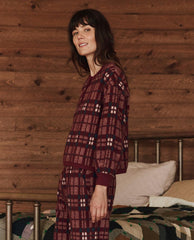 The Great. Sleep Tops | The Plush Fleece Henley Sleep Sweatshirt. Fireside Plaid - Women