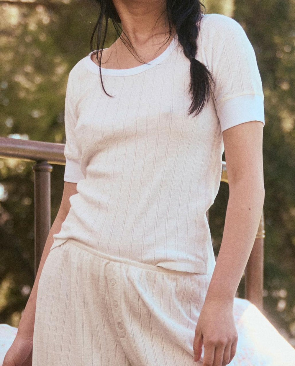 The Great. Sleep Tops | The Pointelle Ballet Tee. White - Women