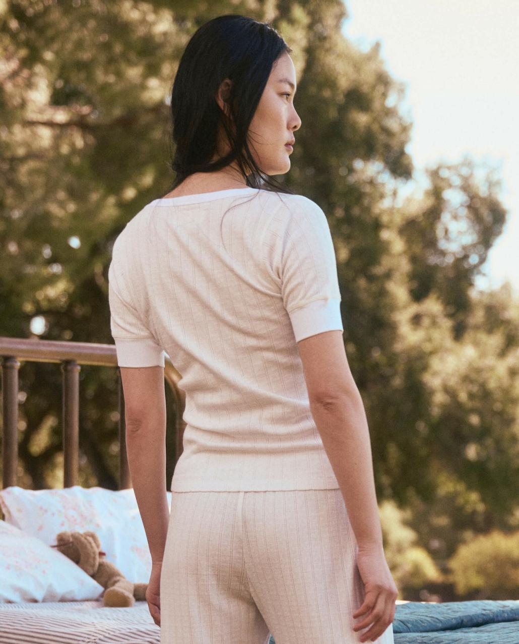 The Great. Sleep Tops | The Pointelle Ballet Tee. White - Women