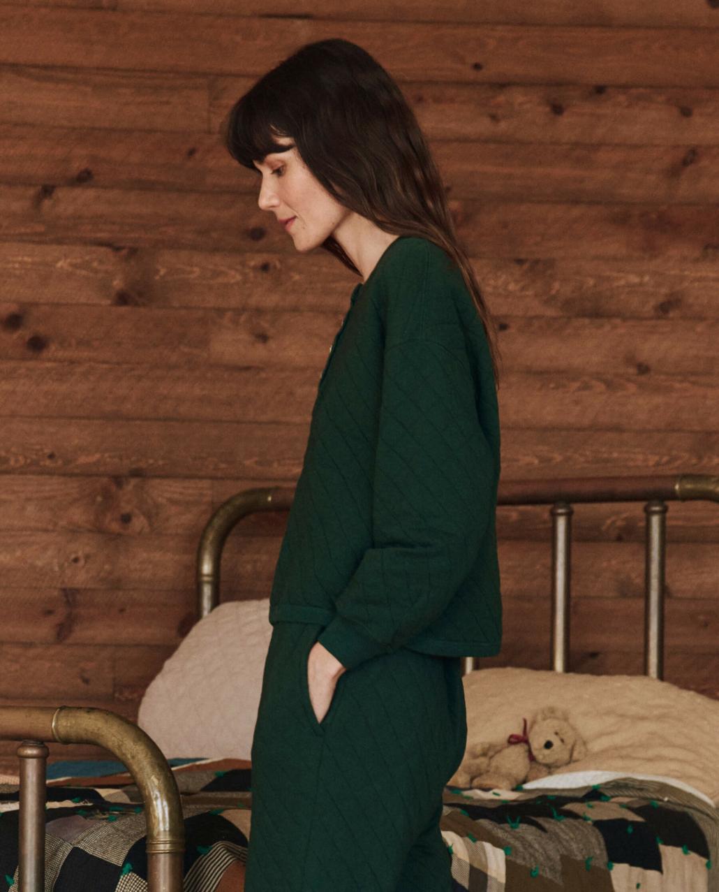 The Great. Sleep Tops | The Quilted Henley Sleep Sweatshirt. Pine - Women