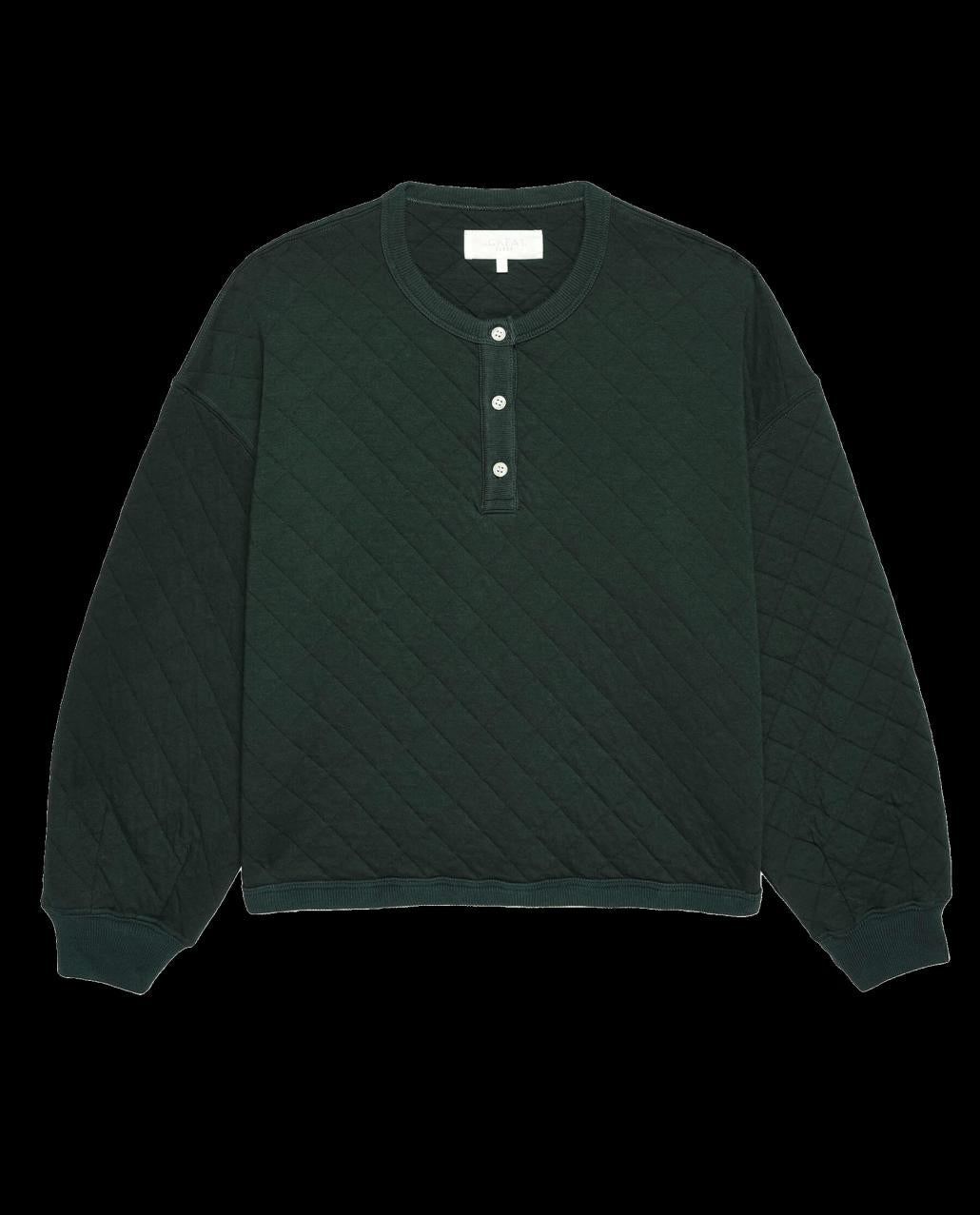 The Great. Sleep Tops | The Quilted Henley Sleep Sweatshirt. Pine - Women