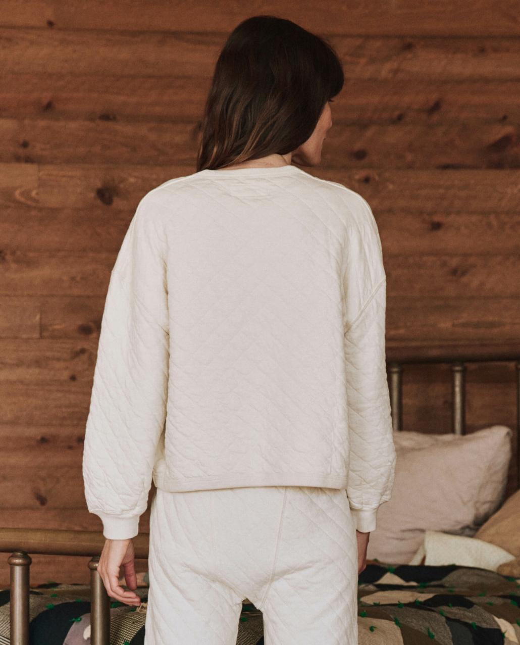 The Great. Sleep Tops | The Quilted Henley Sleep Sweatshirt. Washed White - Women