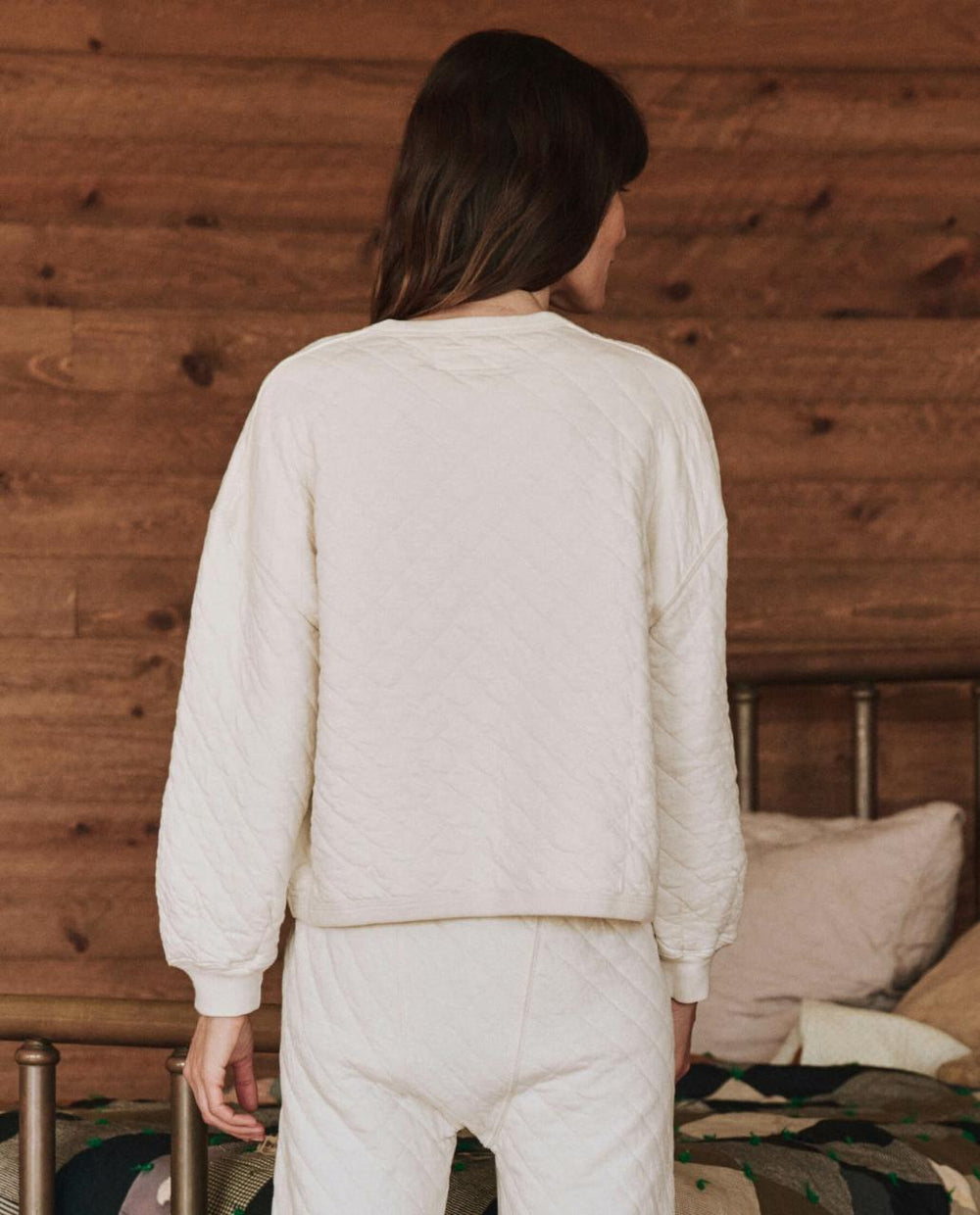The Great. Sleep Tops | The Quilted Henley Sleep Sweatshirt. Washed White - Women