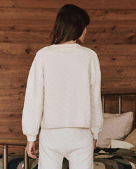 The Great. Sleep Tops | The Quilted Henley Sleep Sweatshirt. Washed White - Women