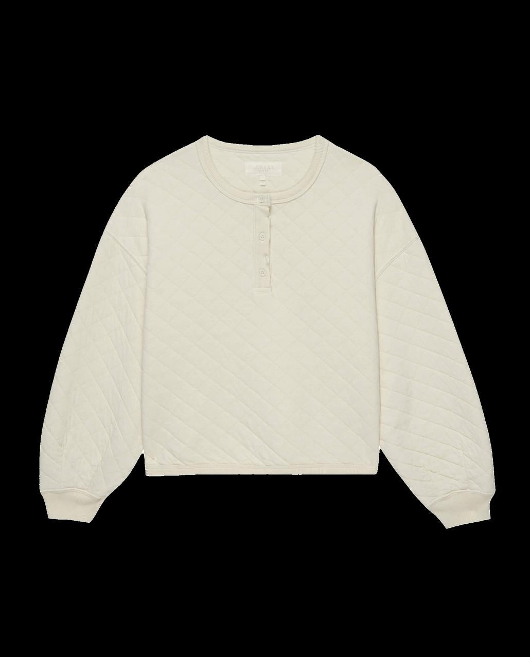 The Great. Sleep Tops | The Quilted Henley Sleep Sweatshirt. Washed White - Women
