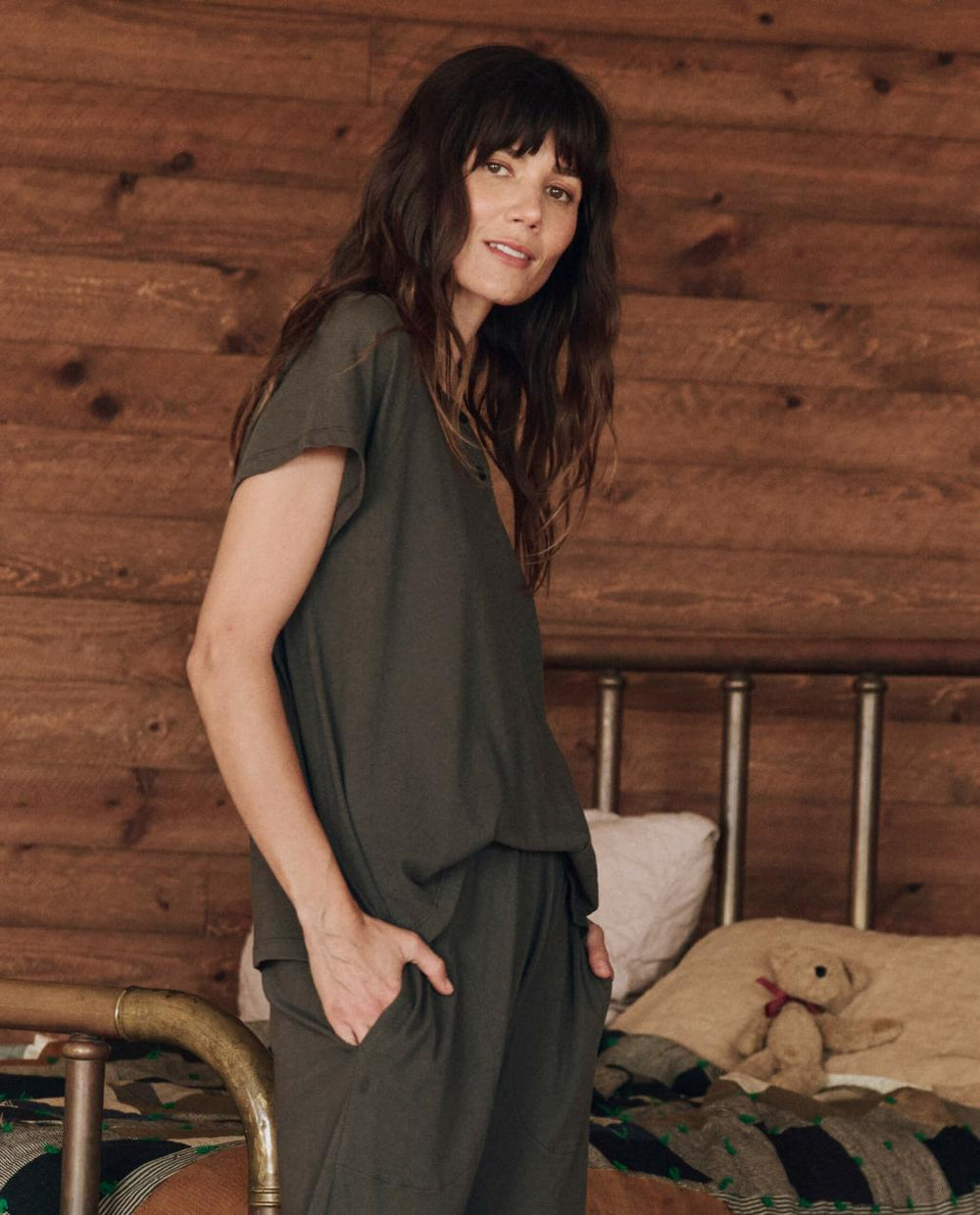 The Great. Sleep Tops | The Raglan Sleep Henley. Washed Black - Women