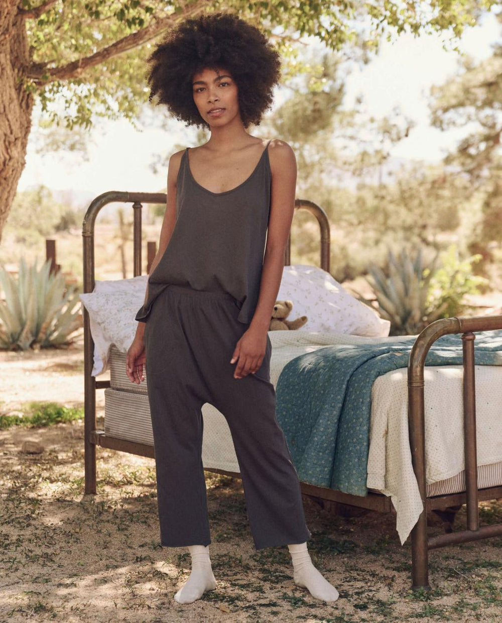 The Great. Sleep Tops | The Sleep Cami Tank. Washed Black - Women