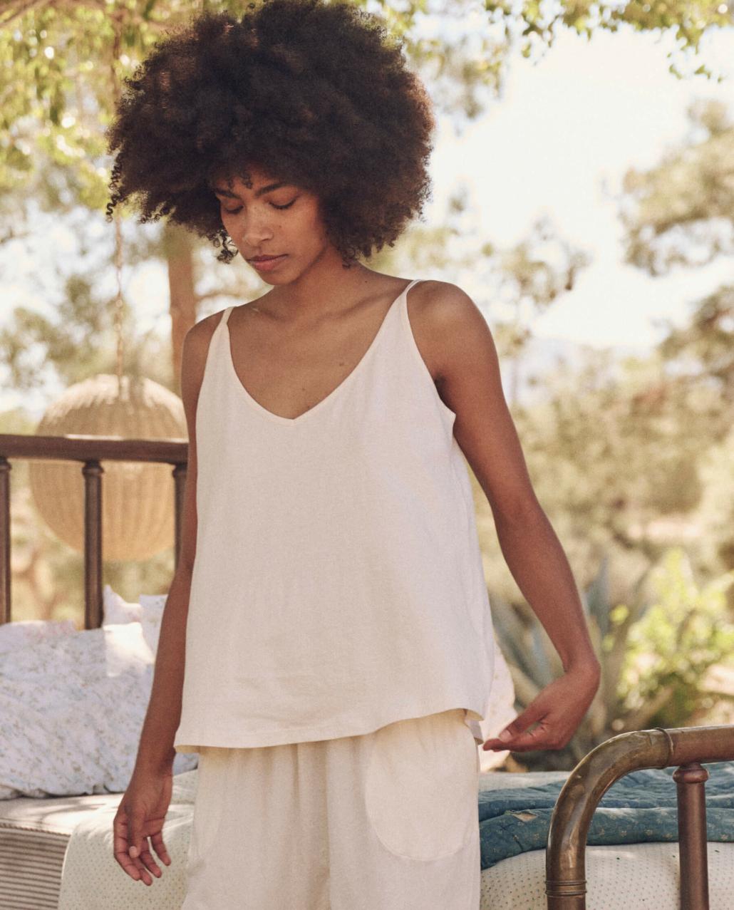 The Great. Sleep Tops | The Sleep Cami Tank. Washed White - Women