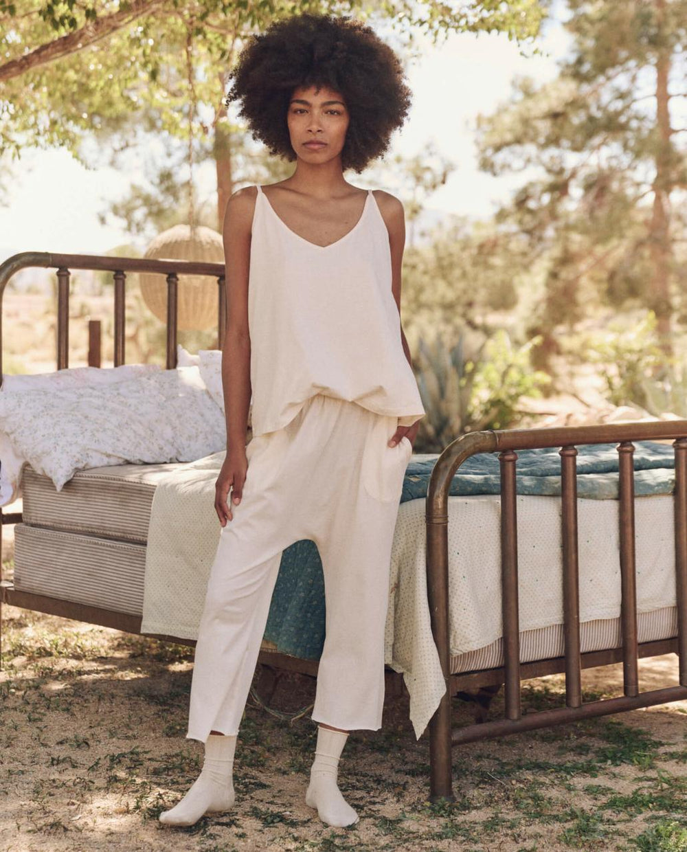 The Great. Sleep Tops | The Sleep Cami Tank. Washed White - Women
